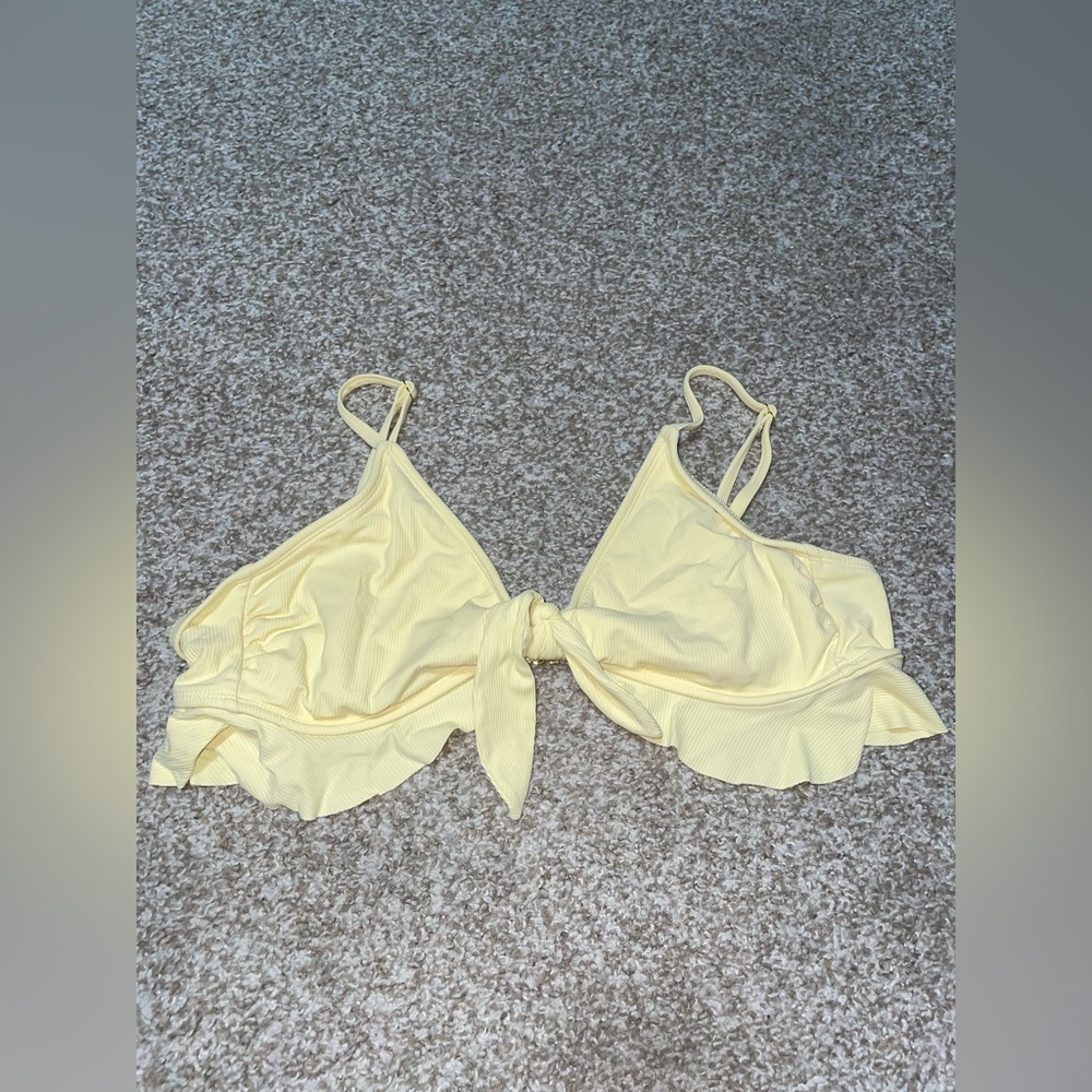 Yellow ruffle bikini top with tie detail